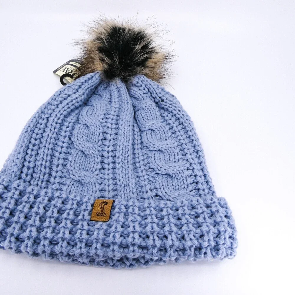 Cobra Winter Hat Womens One Size Blue Cable‎ Knit Preppy Cap Car Ouray Sports